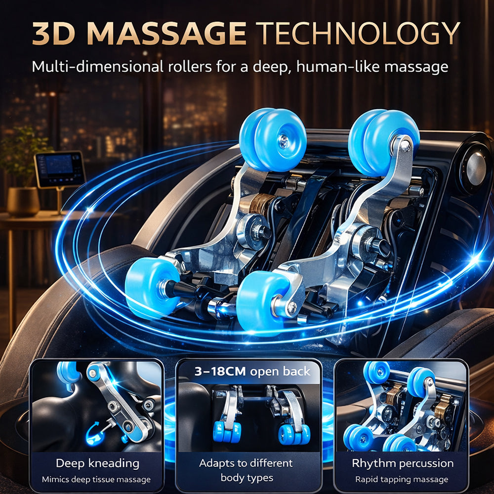 Massagestol 3D med kropsscanning, SL-skinne, lufttryksmassage, varme i ben/lænd & Zero Gravity - Model 988Q6