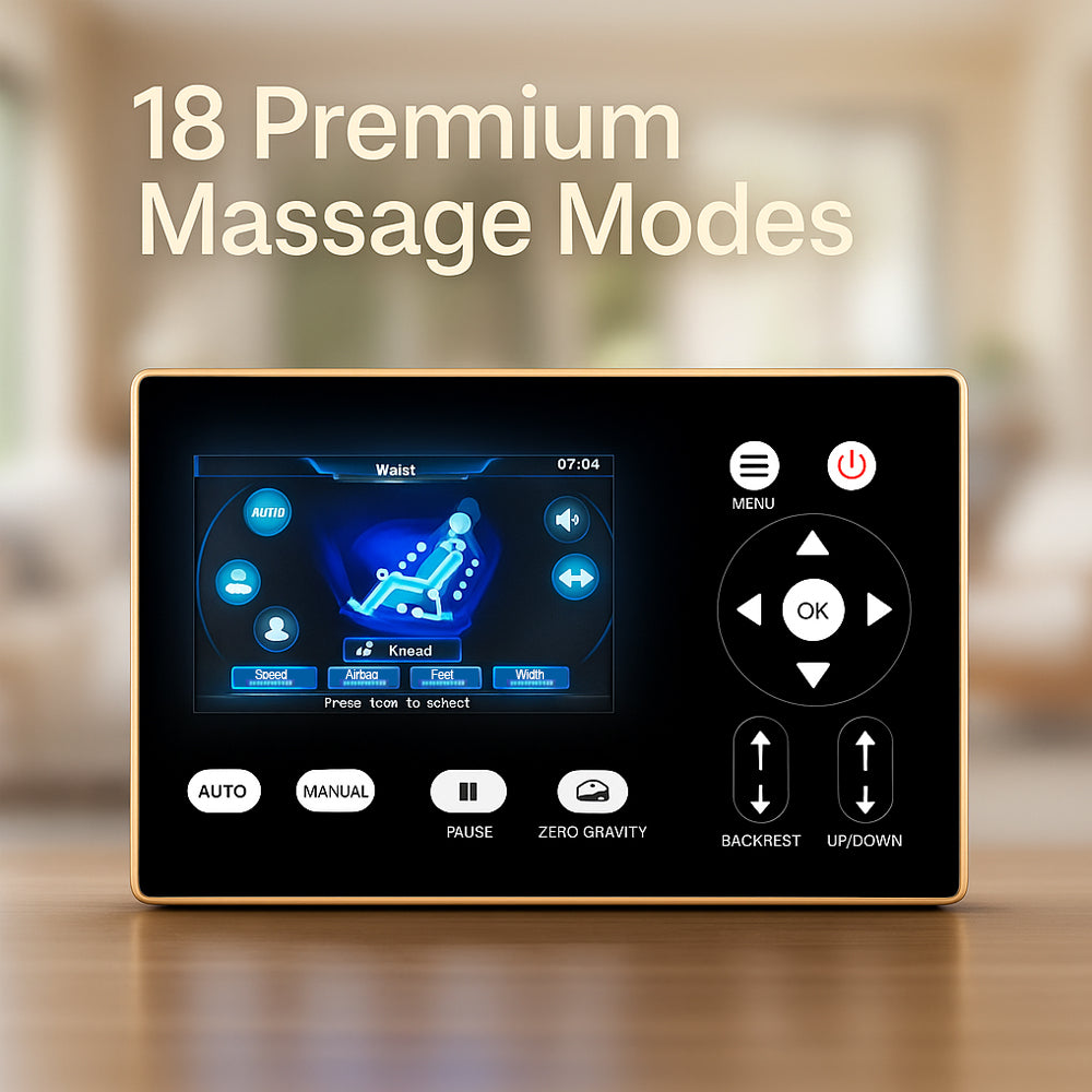 Massagestol 4D Luksus Pro+ med SL-teknologi, Varmeterapi, Stemme Kontrol & Touchskærm - Model M5 hvid