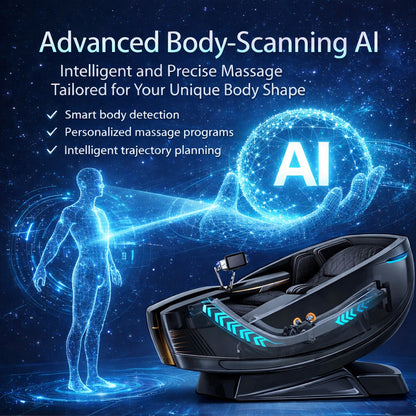 Massagestol 4D med AI-styring, Dual Zone Stretching, 32 airbags, varme i ben/læn & Zero Gravity - Model 988A