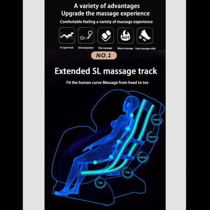 Massagestol 4D med SL-teknologi, lufttryksmassage, Varmeterapi og stor touchskærm - Model A6 Sort