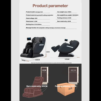 Massagestol 4D med SL-teknologi, lufttryksmassage, Varmeterapi og stor touchskærm - Model A6 Sort